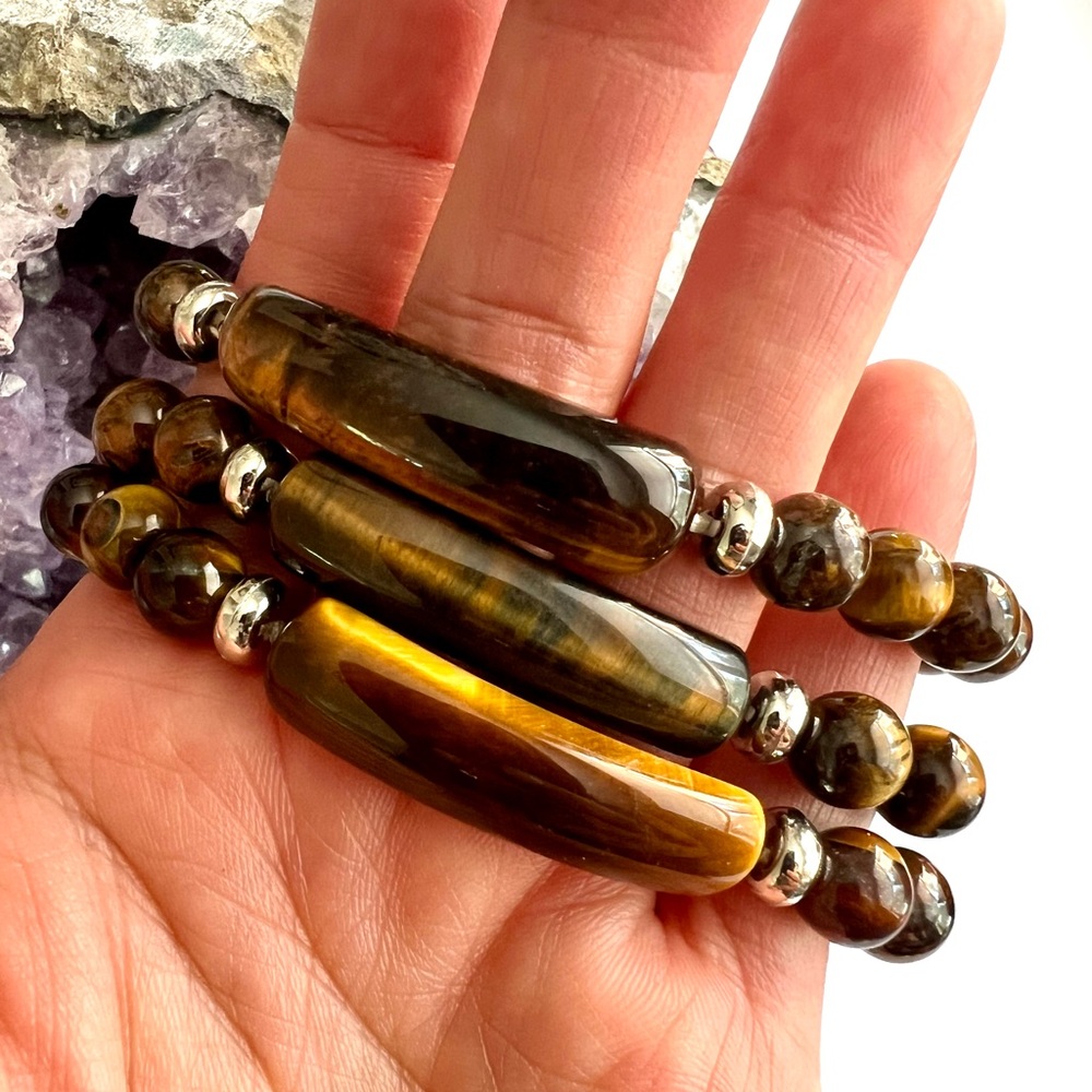 3 Bracelet Stack! Solar Chakra Tigers Eye Mala Style Set - Picture 13 of 16
